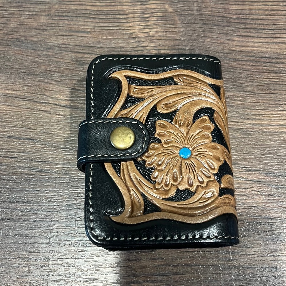 Hand tooled leather wallet